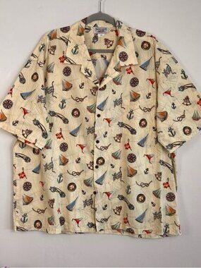 Pacific Legend Voyage Ivory Cotton Men's Hawaiian Shirt